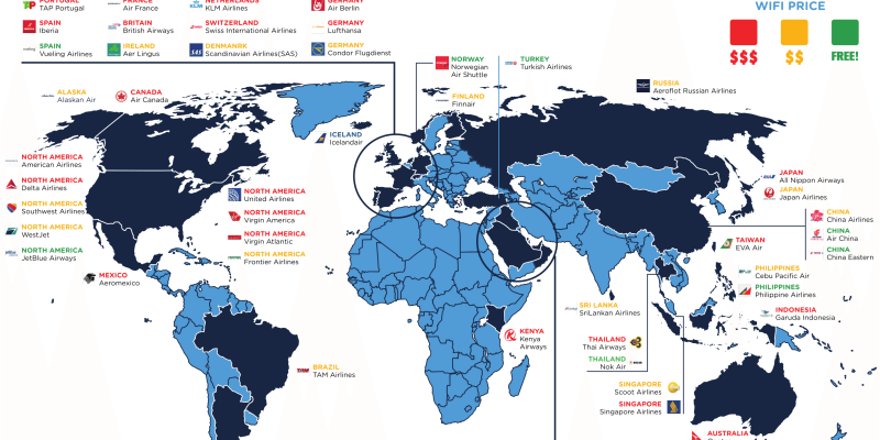 [Infografía] Aerolíneas que disponen de WiFi por países